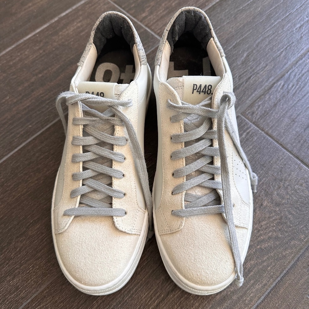 P448 Beige and Gray Low-Top Sneakers